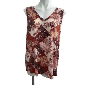 NWT Maurices patchwork Tank top sz 14 Sunflower Brown Bohemian Sleeveless VNeck